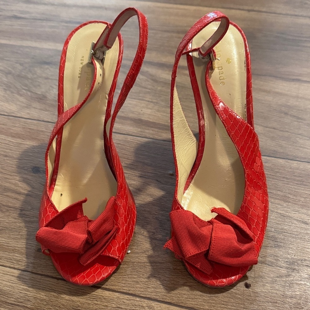 Kate Spade Vibrant Red Bow Slingback Heels